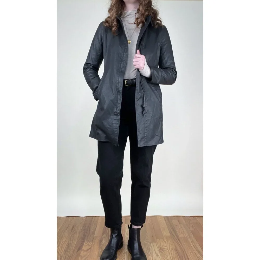 M0851 Waxed Cotton Faux Leather Peacoat Preppy Field Barn Utility Jacket Coat - Picture 1 of 9